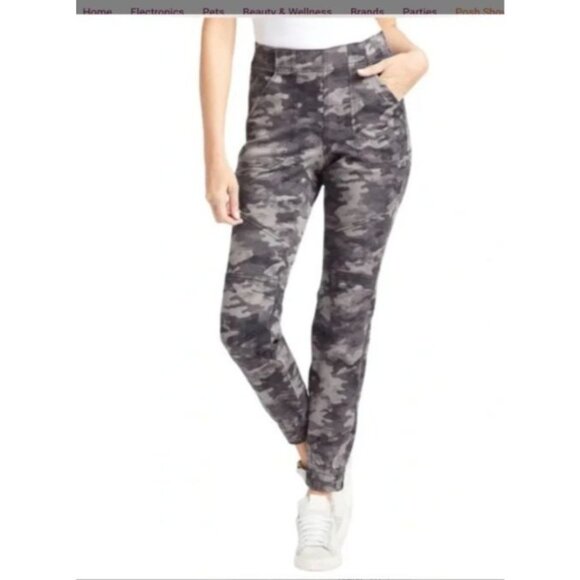 Spanx Womens twill Camo Jogger Pants Size Large denim pockets gray - Picture 1 of 8
